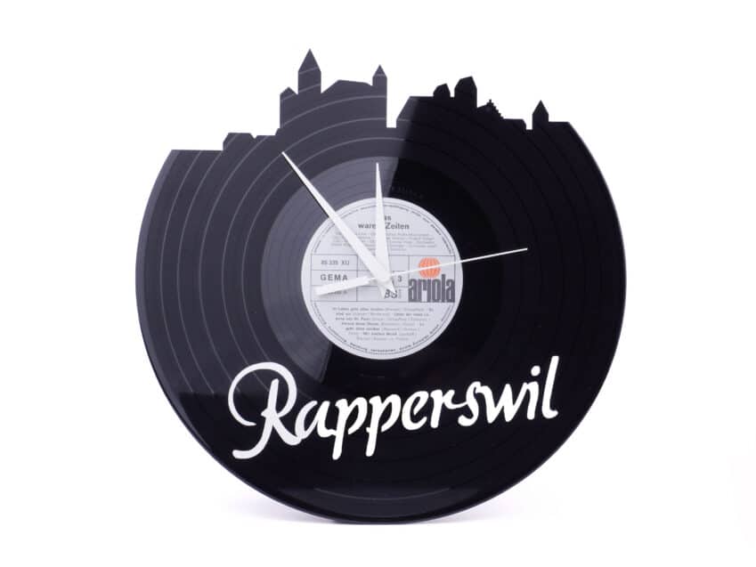 Schweizer Geschenke Schweizer Produkte Schallplattenuhr Upcycling Stadt Rapperswil limited edition