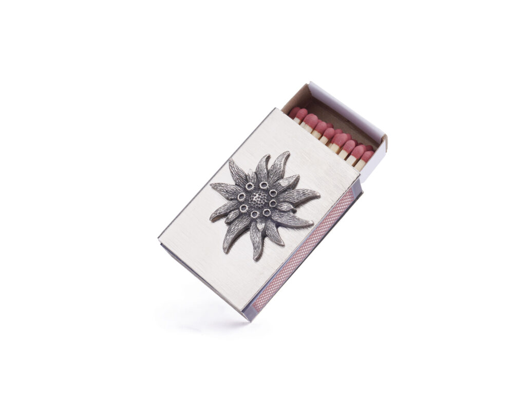 Zuendholzschachtel Edelweiss Metall klein swissmade